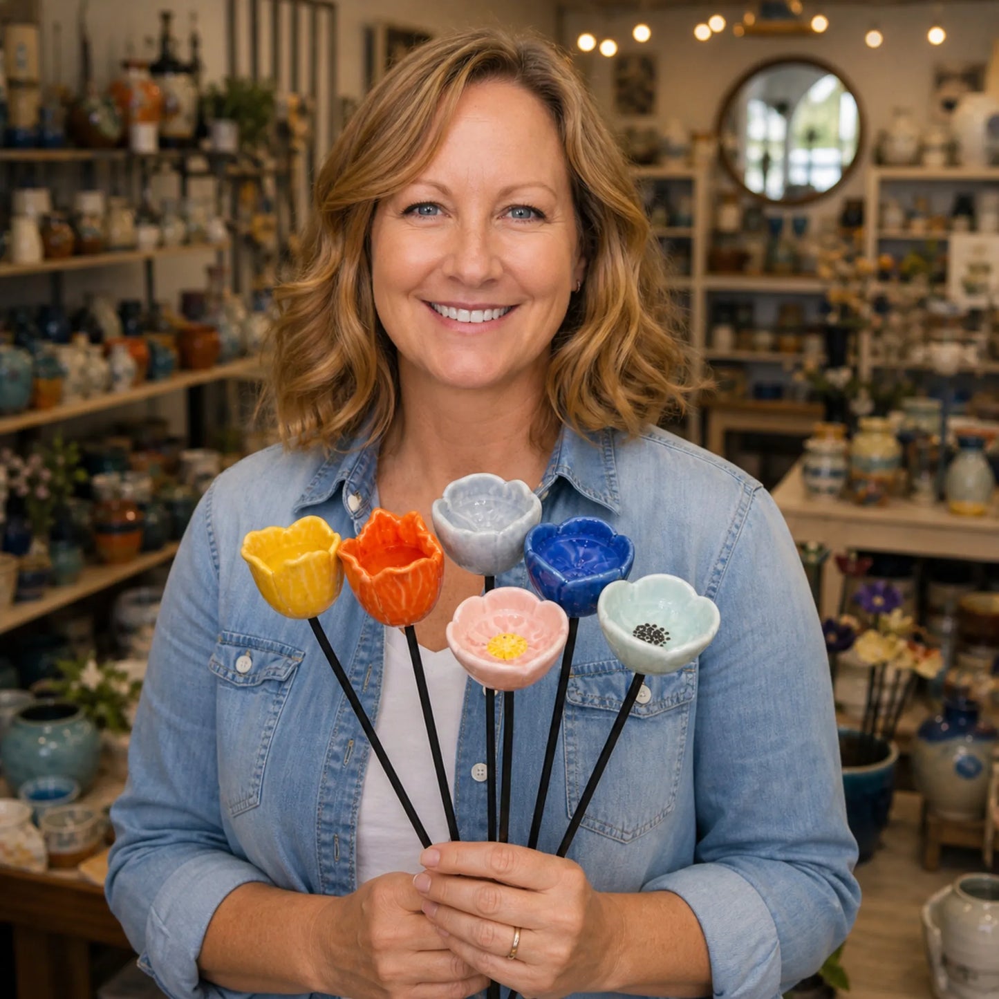 Hand-crafted Bee Flowers - Weatherproof Ceramic Drinkers, Set of 6