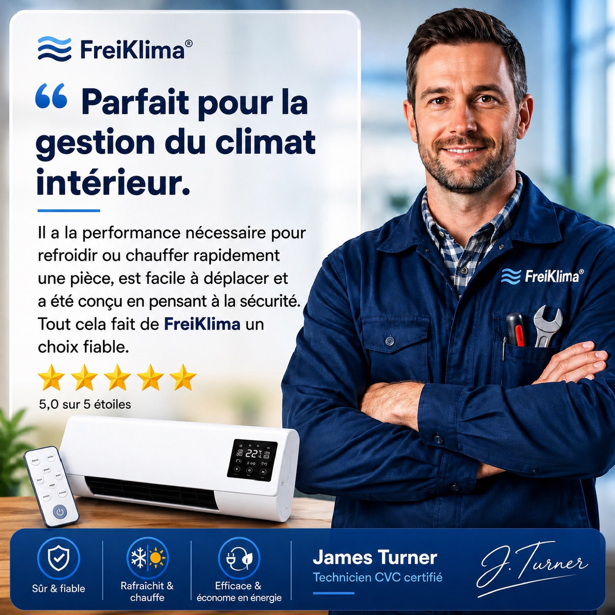 FreiKlima Pro – Climatiseur et chauffage portable sans installation | Climatisation 2-en-1 | Jusqu’à 51 m²