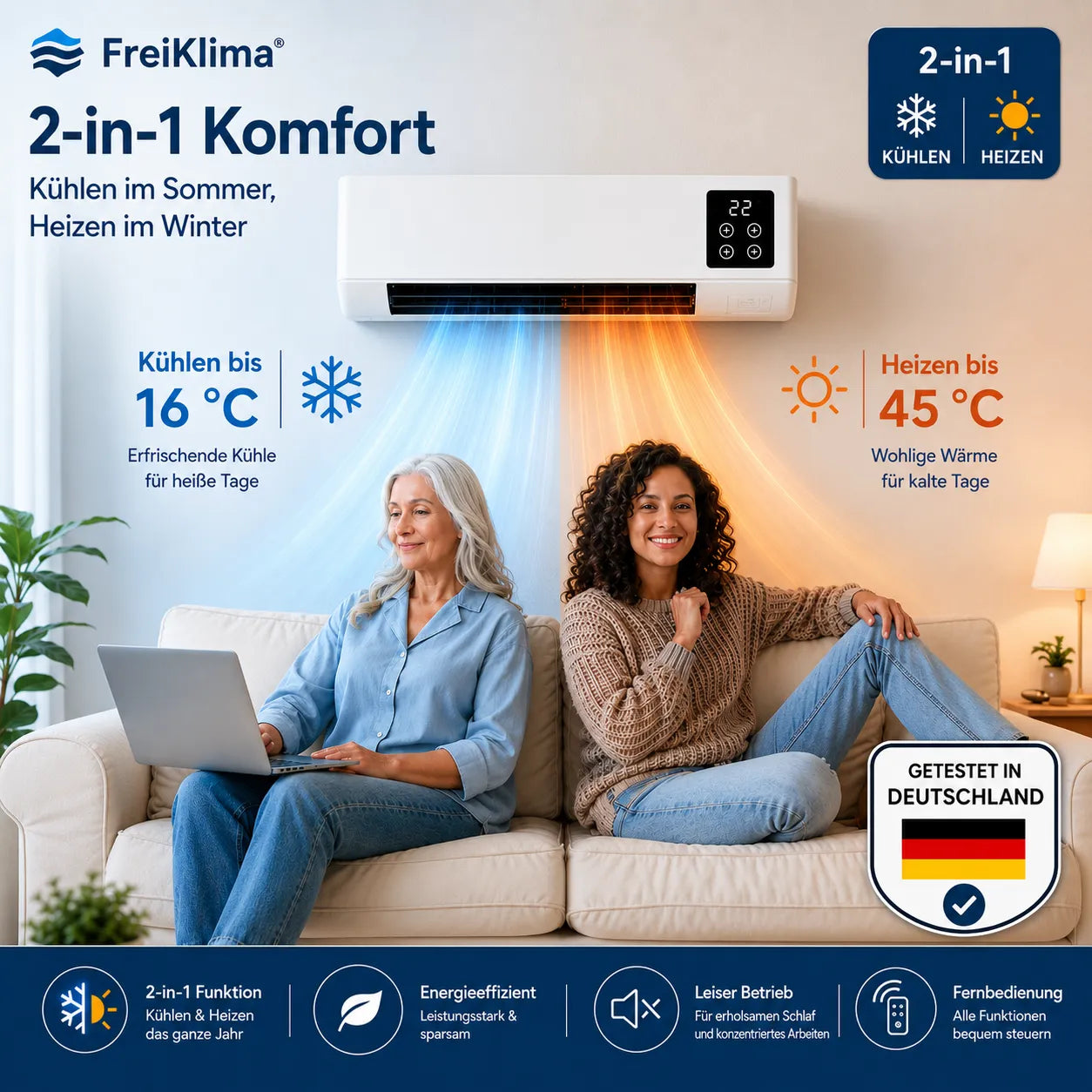 FreiKlima Pro – Portable Klimaanlage & Heizung ohne Installation | 2-in-1 Klimatisierung | Bis 51 m²