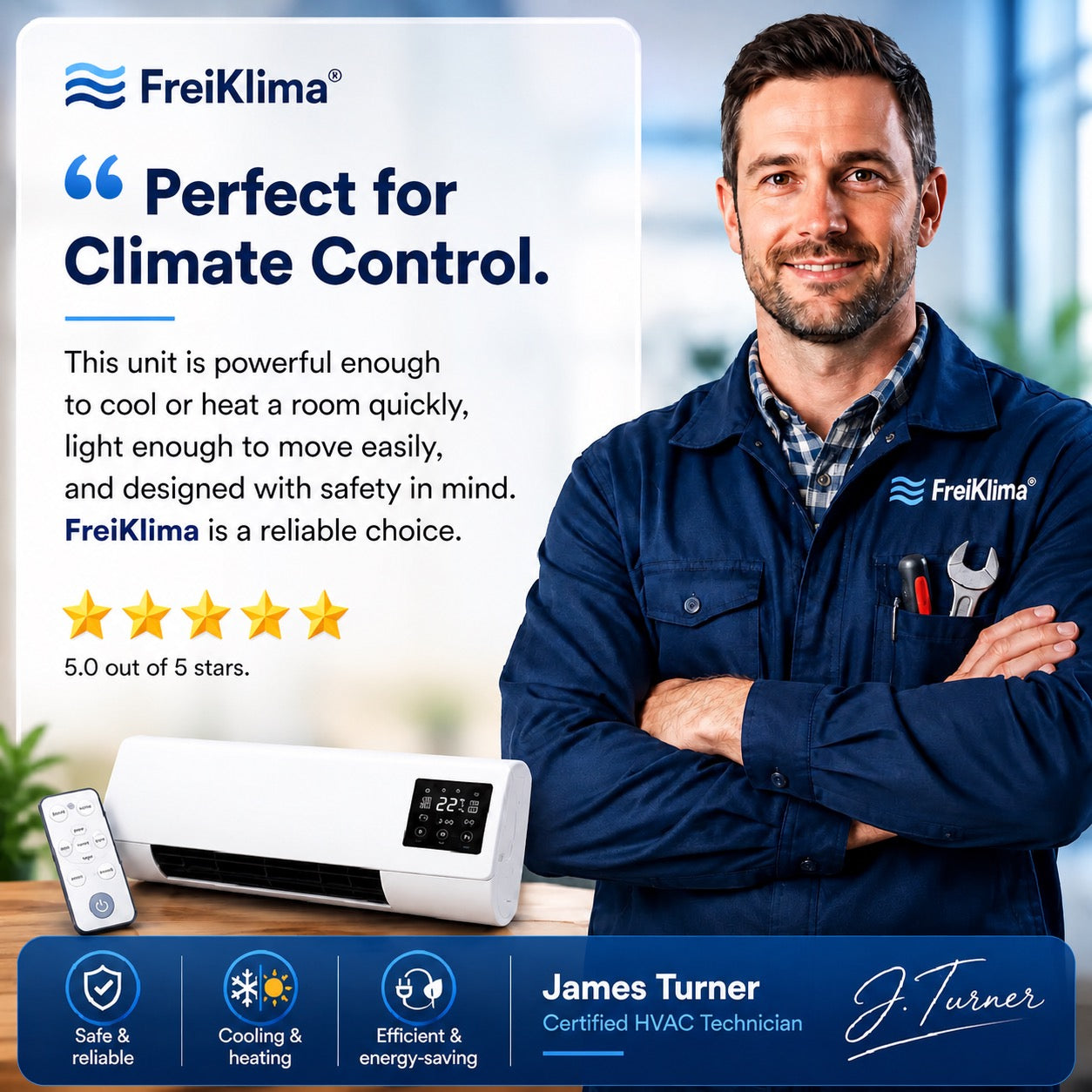 FreiKlima Pro – Tragbarer Klimakühler & Heizung ohne Installation | 2-in-1 Klimatisierung | Bis 51 m²