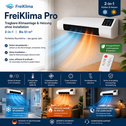 FreiKlima Pro – Portable Klimaanlage & Heizung ohne Installation | 2-in-1 Klimatisierung | Bis 51 m²